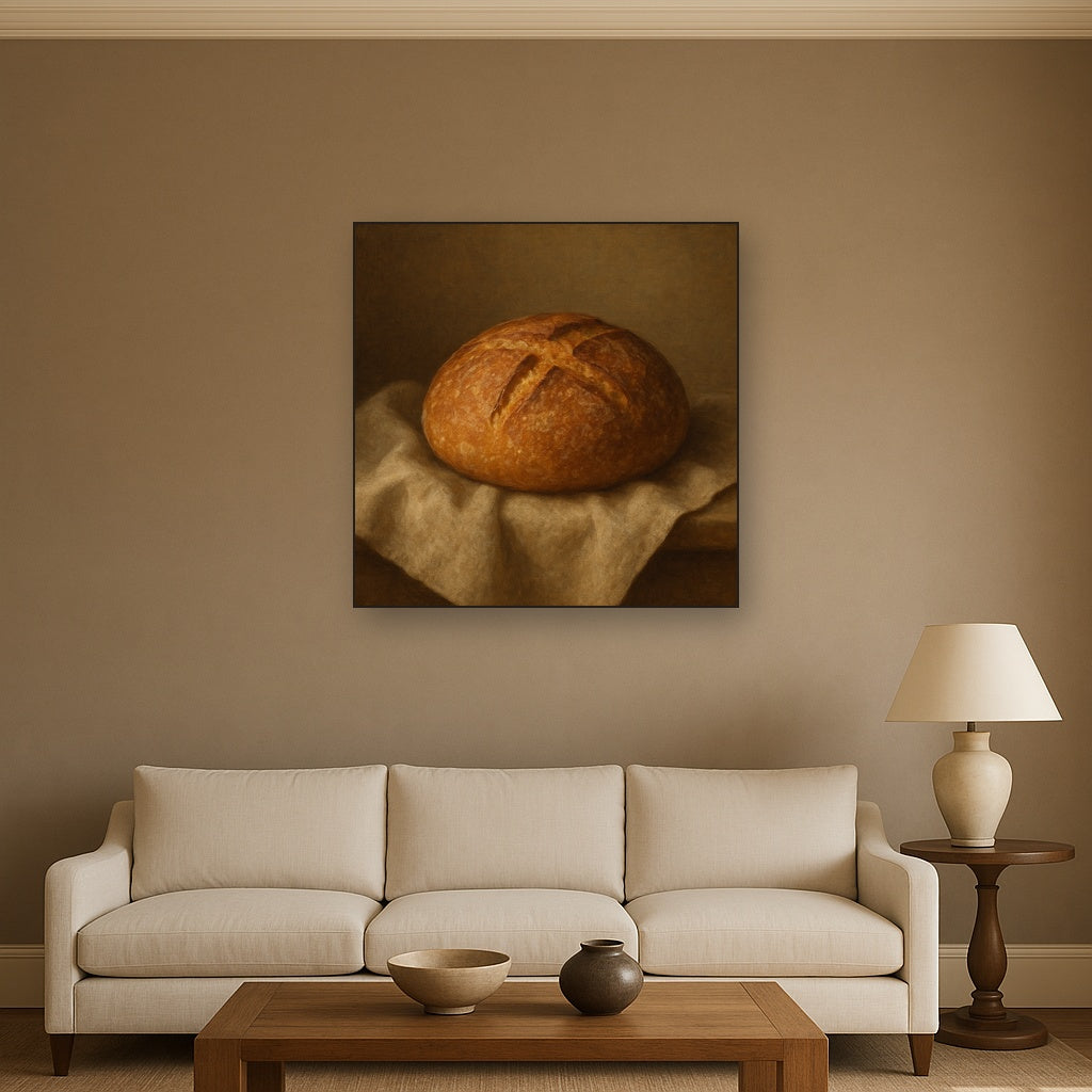 Artisan Sourdough Boule & Linen Drapery No. 8 Oil Painting - View 2