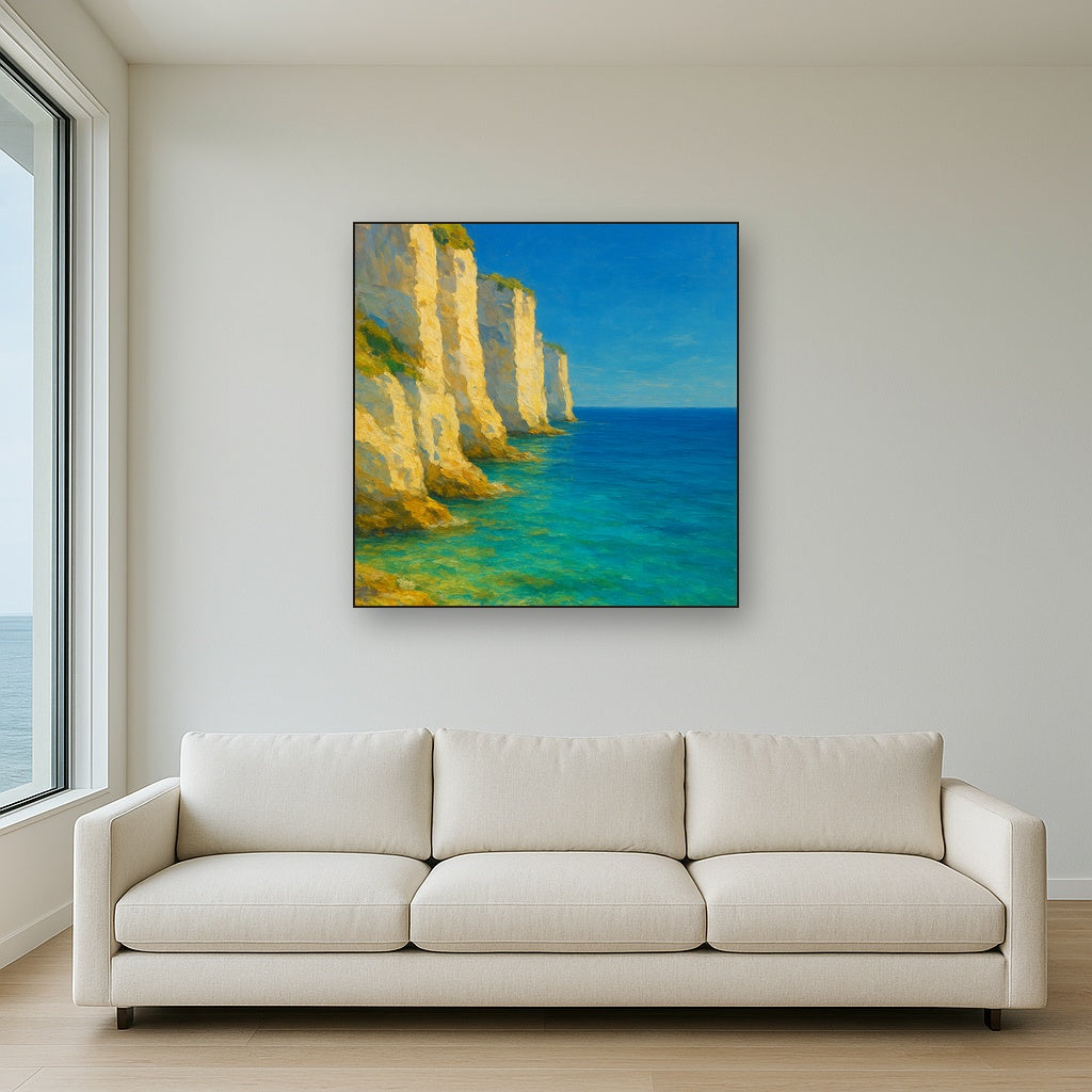 Mediterranean White Cliffs & Azure Horizon No. 10 Fine Art Oil Painting - View 2