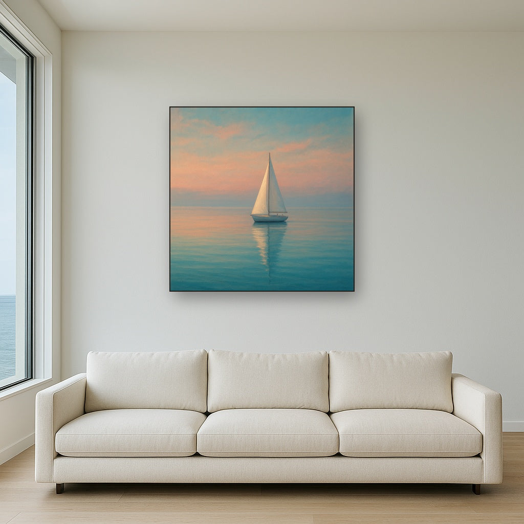 Solitary Sailboat on Vast Glass Horizon No. 5 Fine Art Oil Painting - View 2
