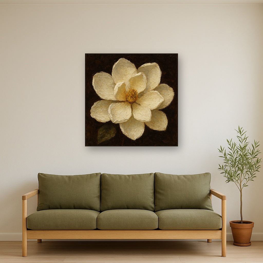 Oversized White Magnolia Blossom Oil Painting - View 2