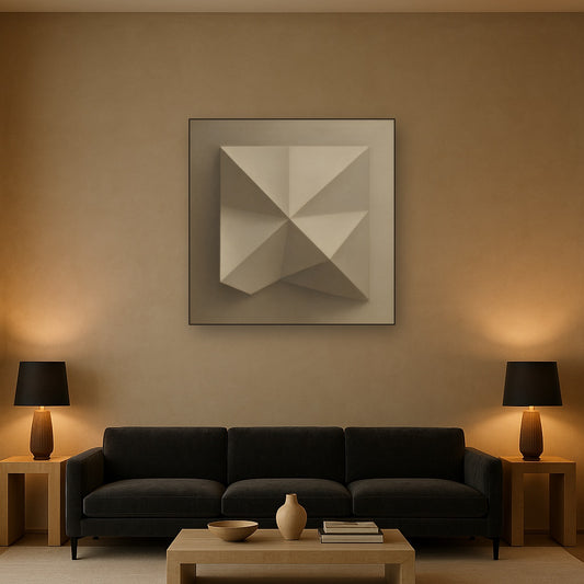 Folded Paper Geometry in Neutral Gradient Shadows No. 3 Oil Painting - View 2