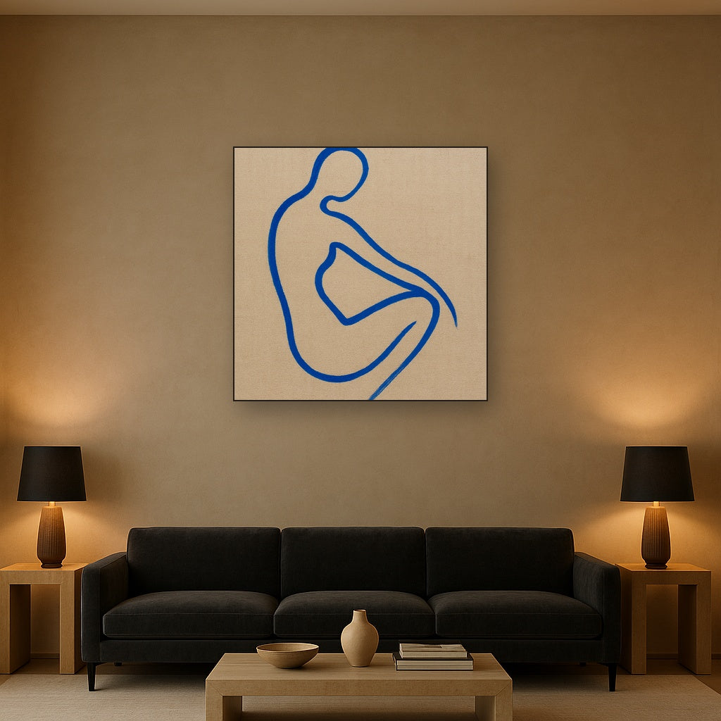 Cobalt Blue & Pale Oat Contour No. 8 - Modern Fine Art Oil Painting - View 2