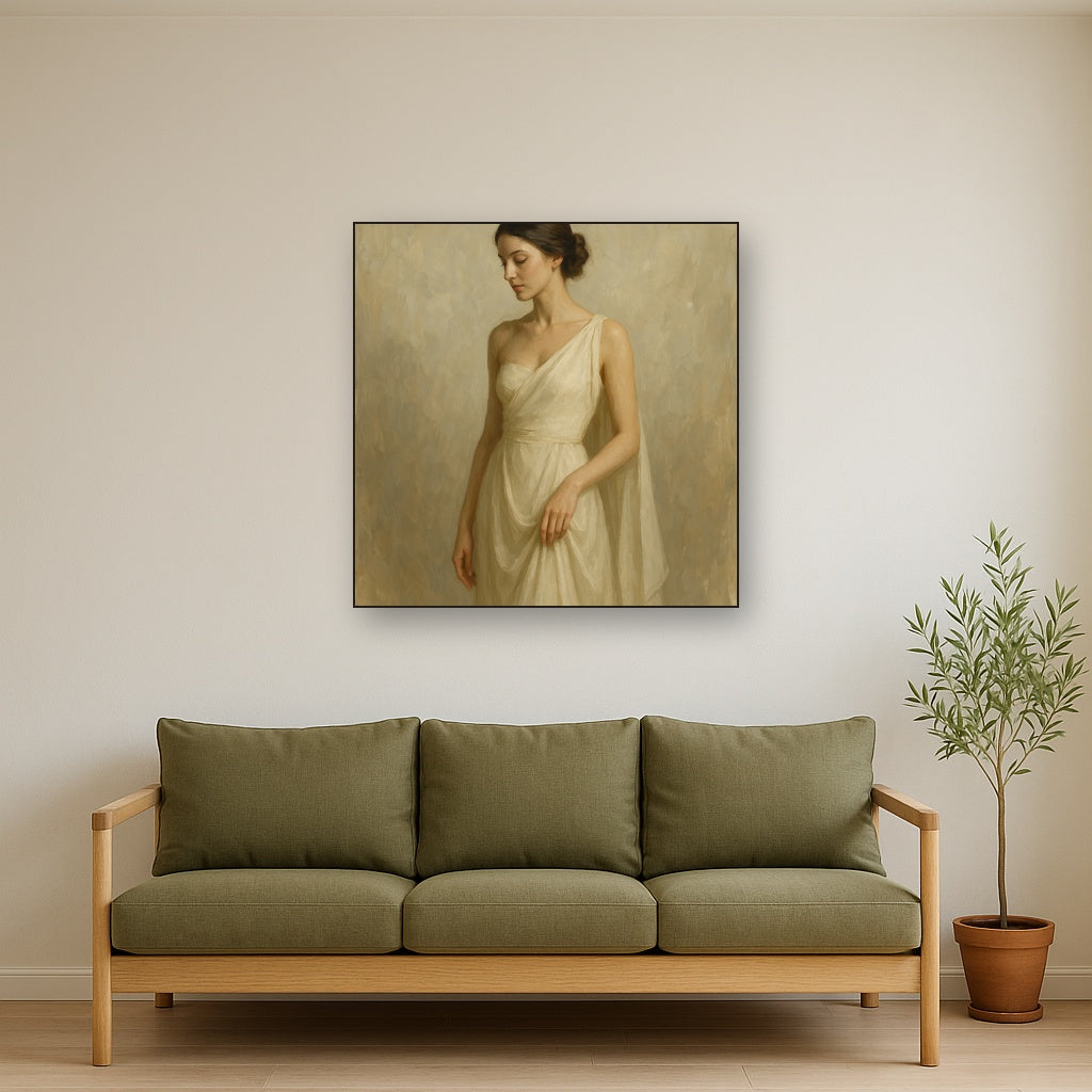 Elegant Pose with Neutral Impasto Oil Painting - View 2