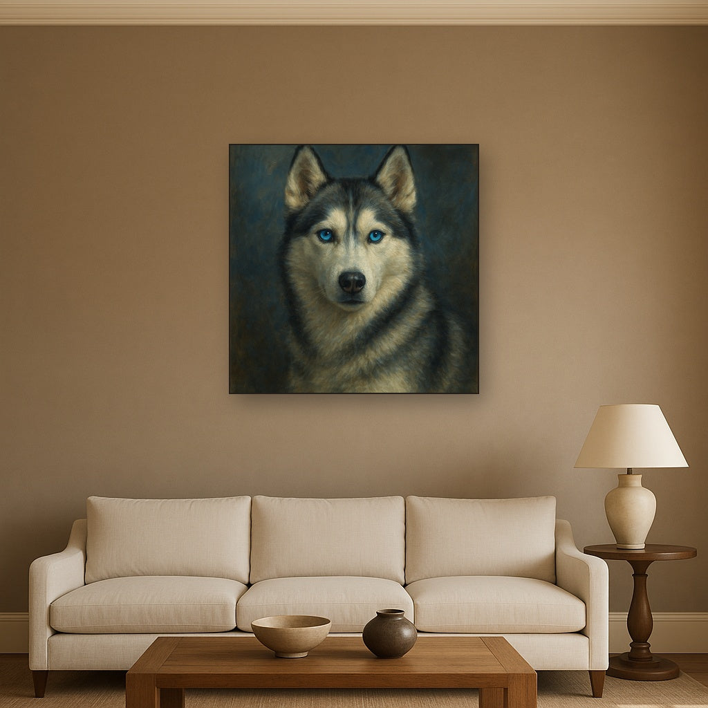 Siberian Husky with Luminous Ice Blue Eyes No. 5 Fine Art Oil Painting - View 2