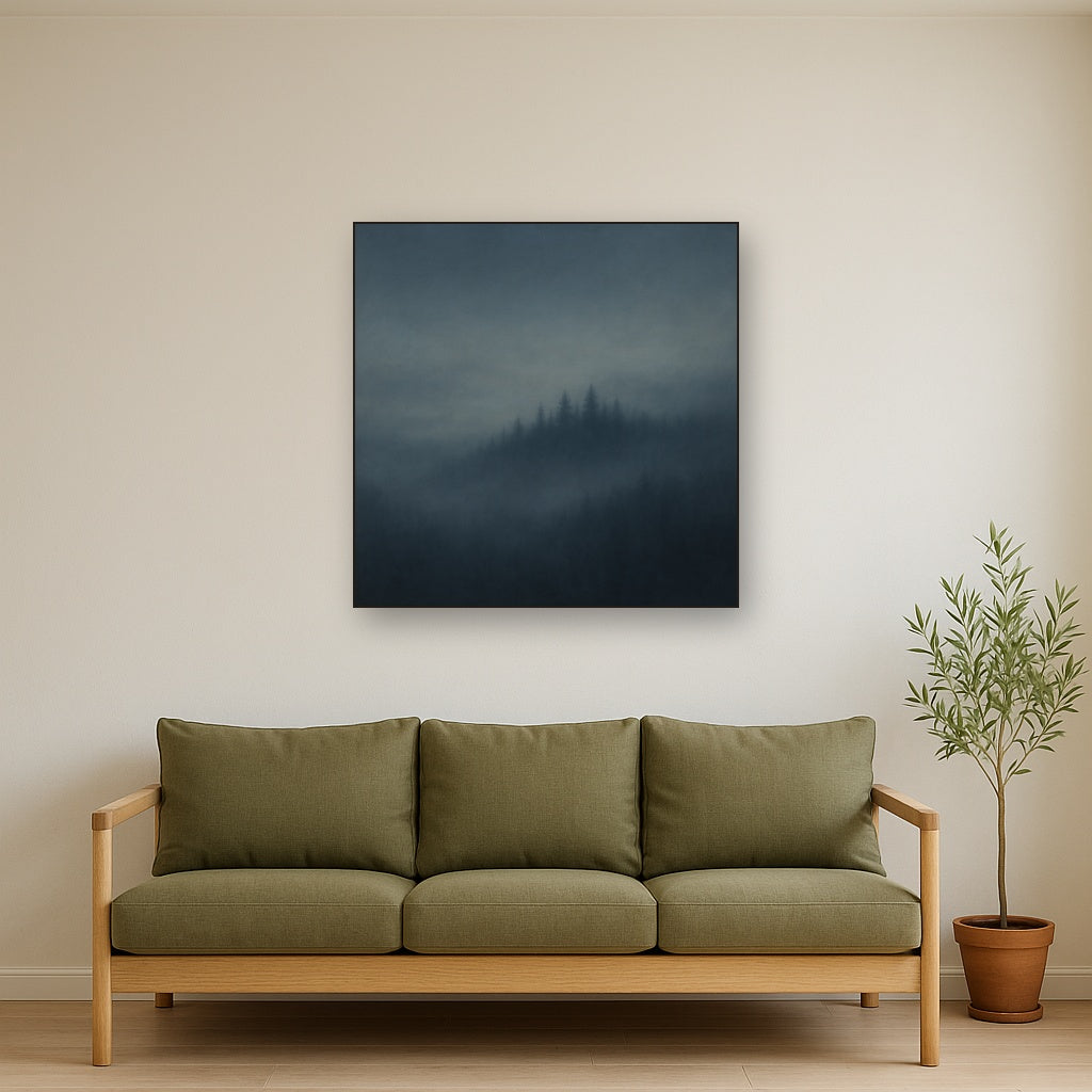 Dusk over Silent Pine Ridgeline in Charcoal Fog No. 16 Oil Painting - View 2
