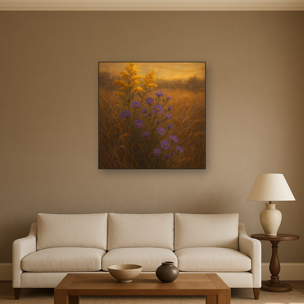 Goldenrod & Autumn Asters in Rustic Meadow Fine Art Oil Painting - View 2