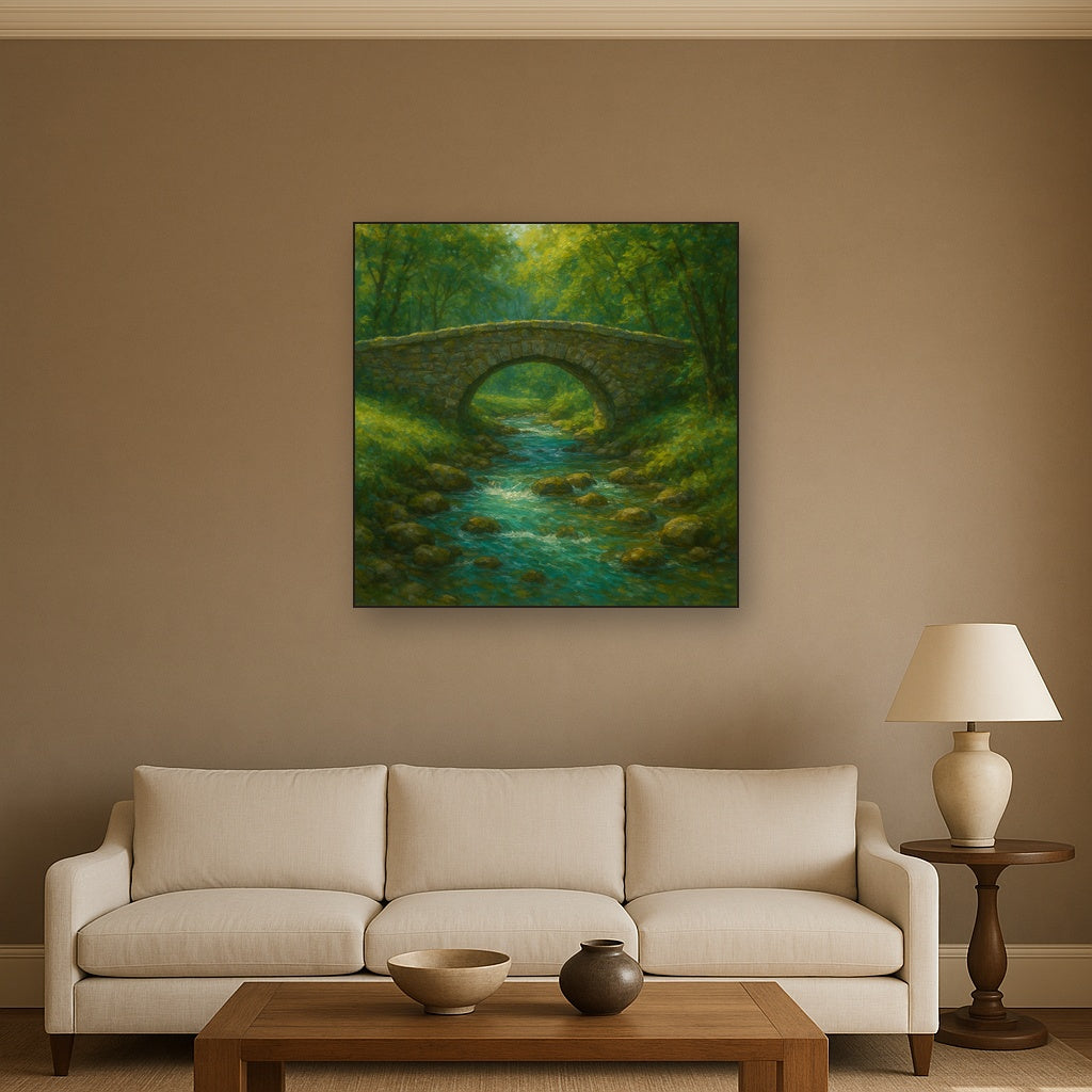 Old Stone Bridge over Bubbling Country Stream No. 9 Fine Art Oil Painting - View 2