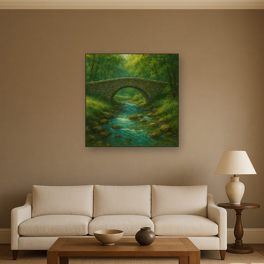 Old Stone Bridge over Bubbling Country Stream No. 9 Fine Art Oil Painting - View 2