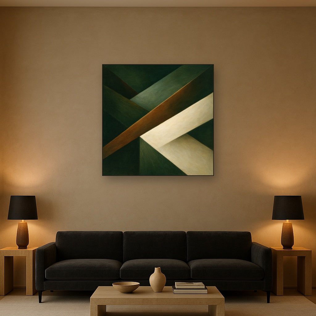 Kinetic Diagonal Planes in Forest & Alabaster No. 11 Fine Art Oil Painting - View 2