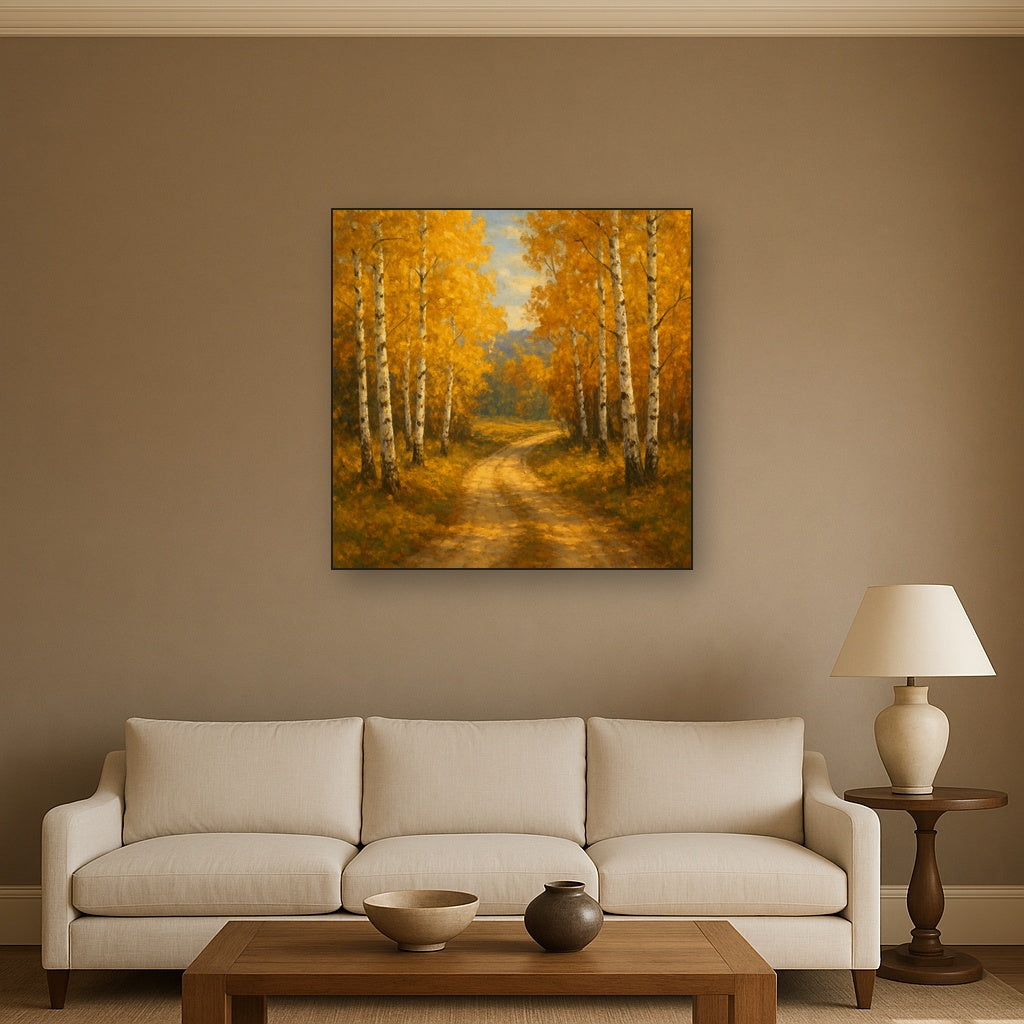 Winding Country Dirt Road through Birch Glade No. 10 Fine Art Oil Painting - View 2