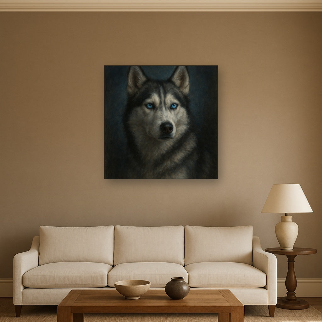 Siberian Husky with Luminous Ice Blue Eyes No. 2 Fine Art Oil Painting - View 2