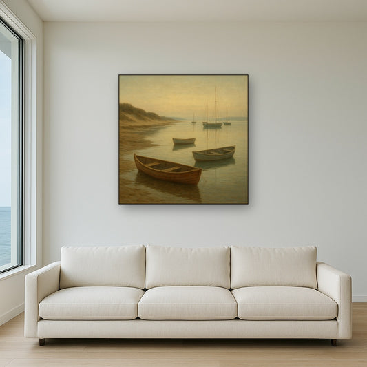 Quiet Fishing Harbor at Morning Low Tide No. 8 Oil Painting - View 2
