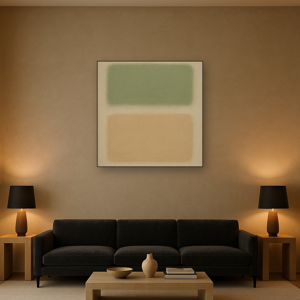 Sage Olive & Pale Sandstone Minimalist Harmony No. 6 Oil Painting - View 2