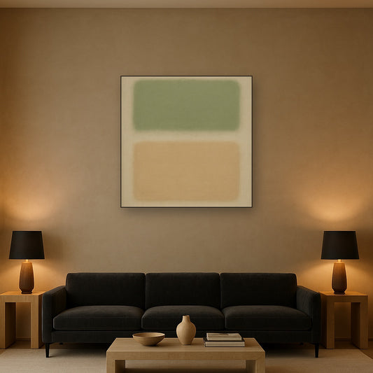 Sage Olive & Pale Sandstone Minimalist Harmony No. 6 Oil Painting - View 2