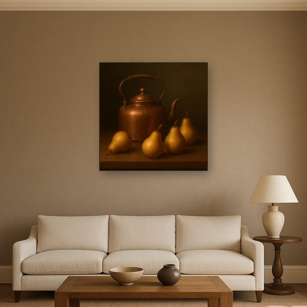 Antique Copper Kettle & Orchard Pears No. 9 Oil Painting - View 2