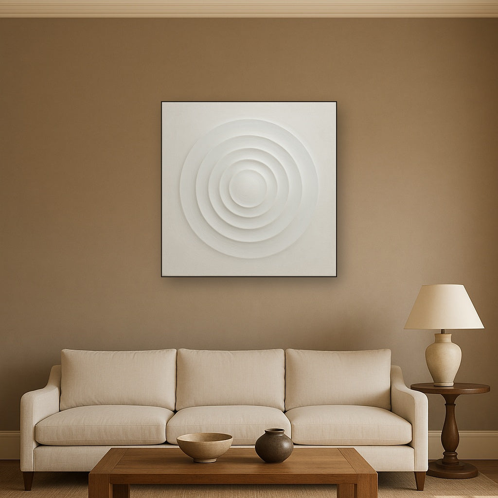 Concentric Zen Circles in Ivory No. 8 - Modern Fine Art Oil Painting - View 2