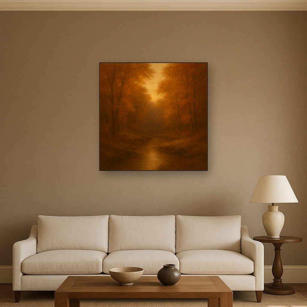 Secluded Woodland Brook in Autumn Glow No. 3 Oil Painting - View 2