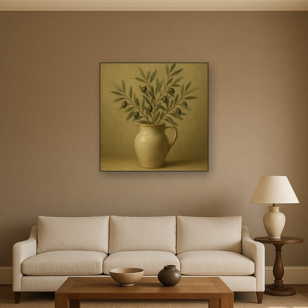 Wild Olive Sprigs in Stoneware Pitcher No. 3 Oil Painting - View 2
