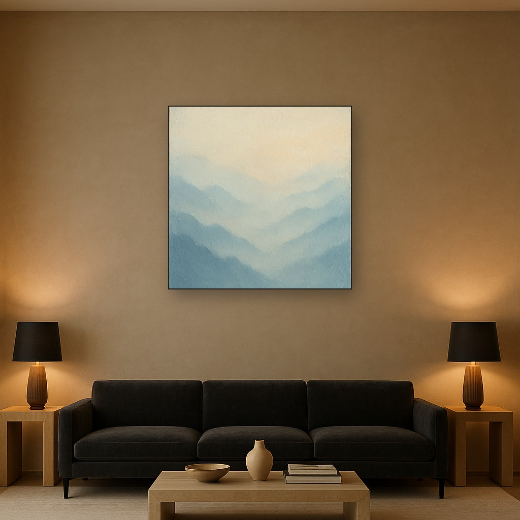 Alpine Mist Abstract Modern Oil Painting - Styled in Modern Living Room