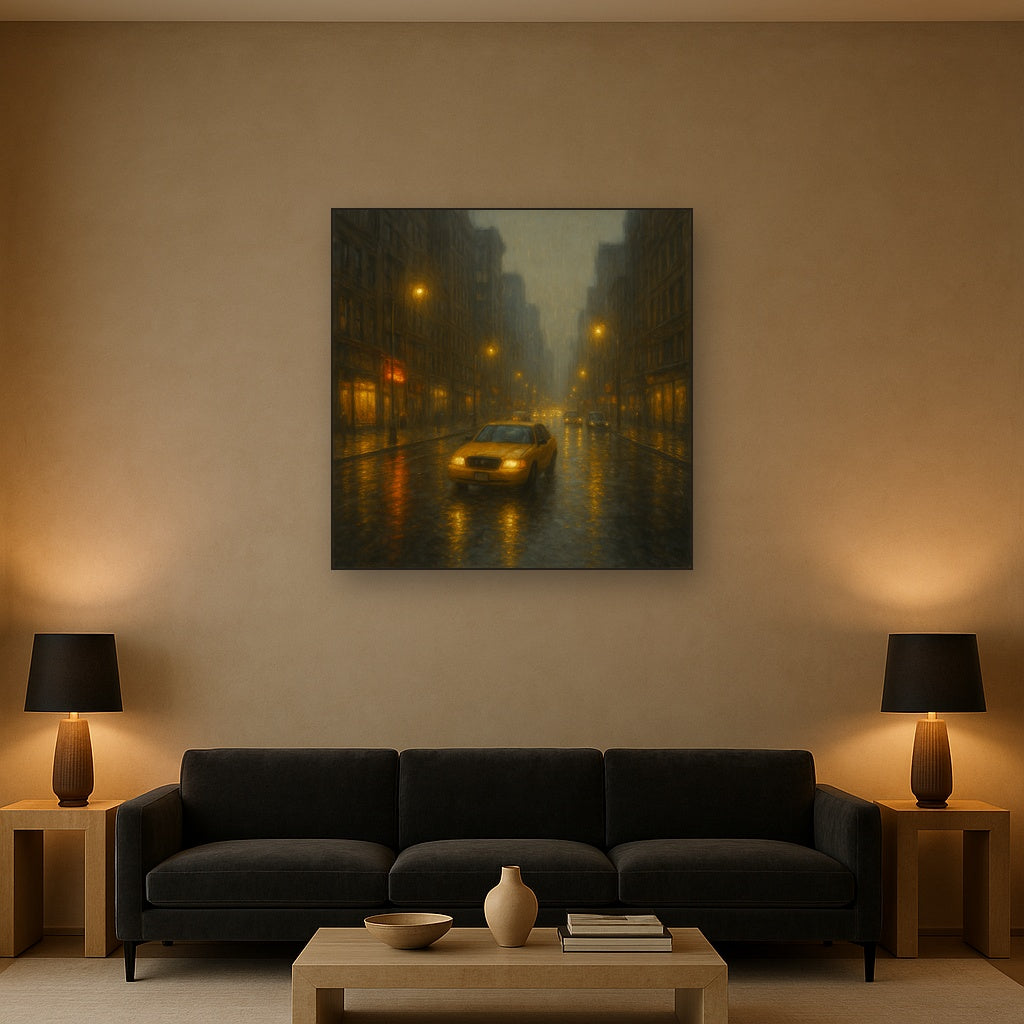 Rain-Drenched Manhattan Avenue Lights No. 9 Oil Painting - View 2
