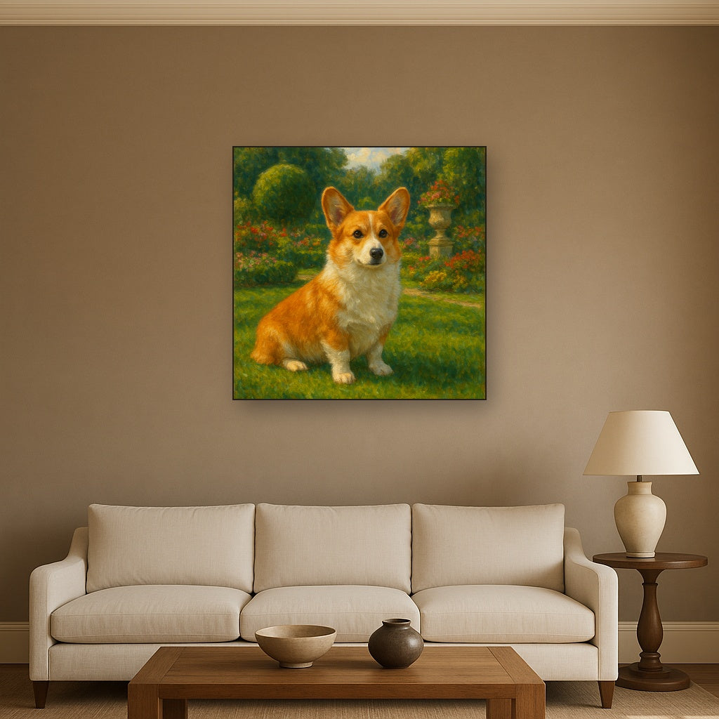Pembroke Welsh Corgi in Royal English Garden No. 15 Fine Art Oil Painting - View 2