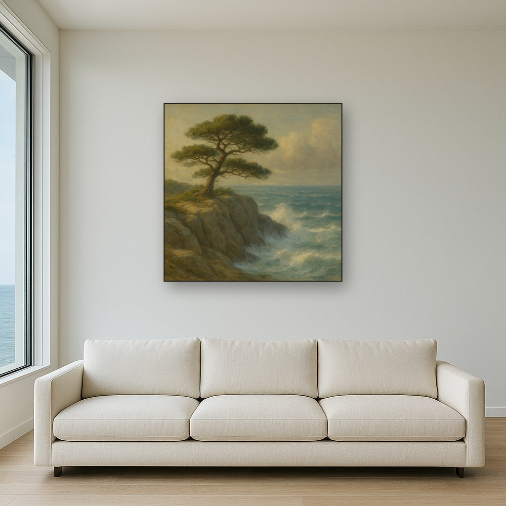 Wild Coastal Pine on Stormy Granite Cliff No. 9 Oil Painting - View 2