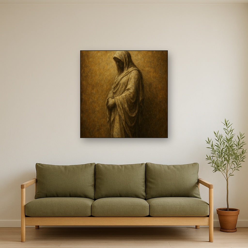 Renaissance Draped Silhouette No. 5 Oil Painting - Styled in Modern Living Room
