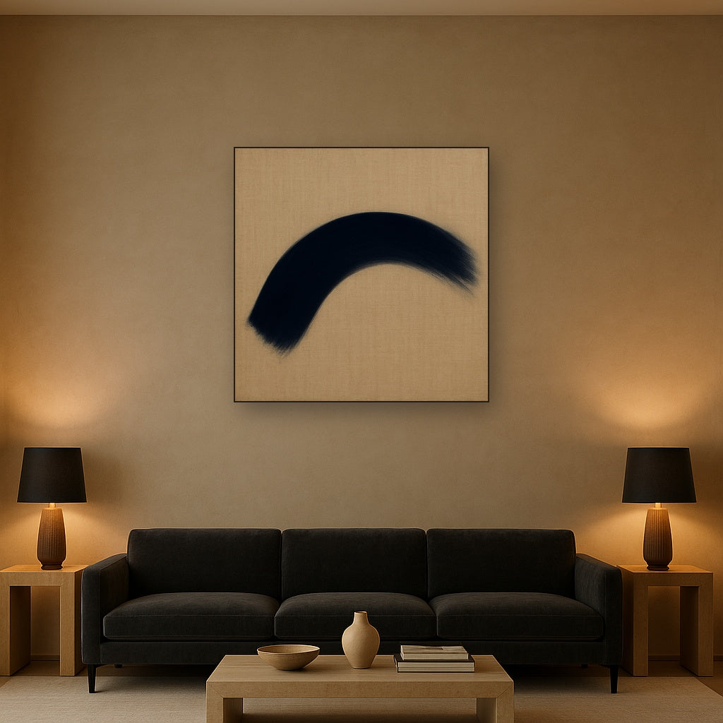 Navy Indigo & Warm Sand Sweep No. 2 - Modern Fine Art Oil Painting - View 2