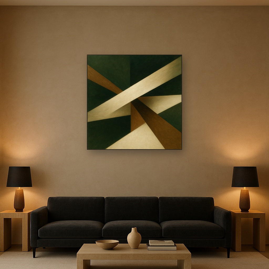 Kinetic Diagonal Planes in Forest & Alabaster Fine Art Oil Painting - View 2