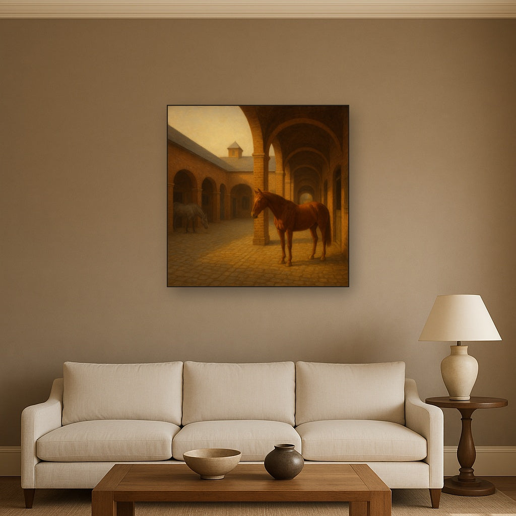 Equestrian Stable Courtyard in Late Afternoon No. 12 Oil Painting - View 2