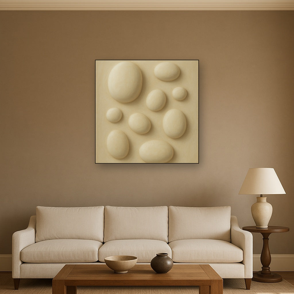 Organic Pebble Relief in White No. 6 - Modern Fine Art Oil Painting - View 2
