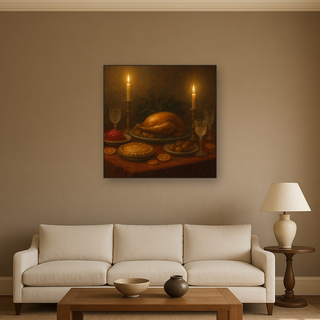 Candlelit Holiday Table & Vintage Glassware No. 3 Oil Painting - View 2