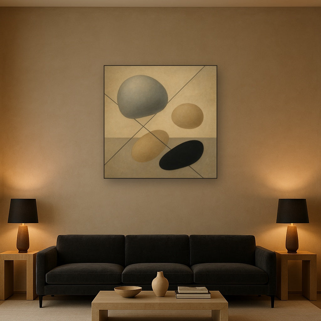 Organic Pebble Contours & Slanted Lines No. 3 Oil Painting - View 2