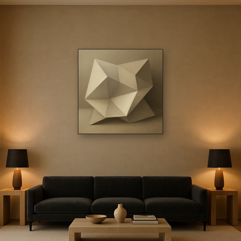 Folded Paper Geometry in Neutral Gradient Shadows No. 8 Oil Painting - View 2