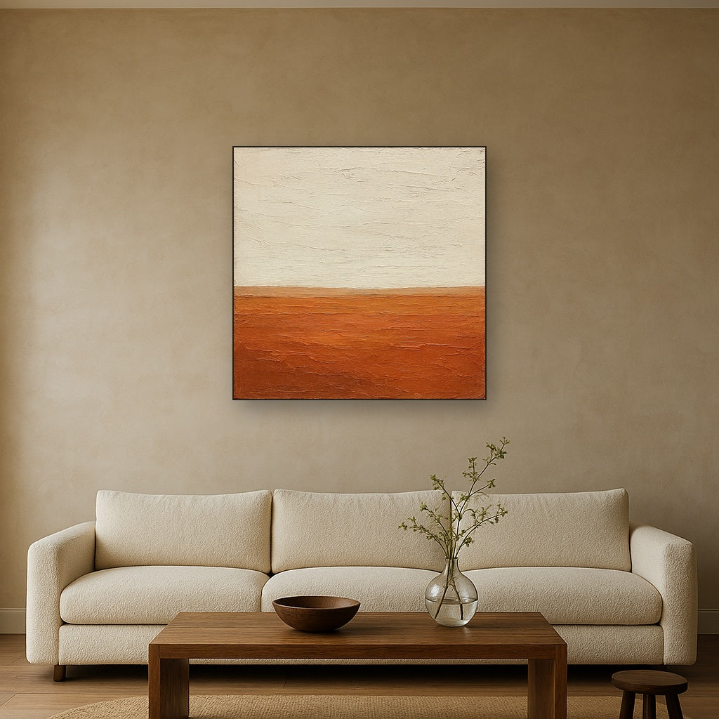 Earthen Terracotta Horizon Wabi-Sabi Oil Painting - Styled in Modern Living Room