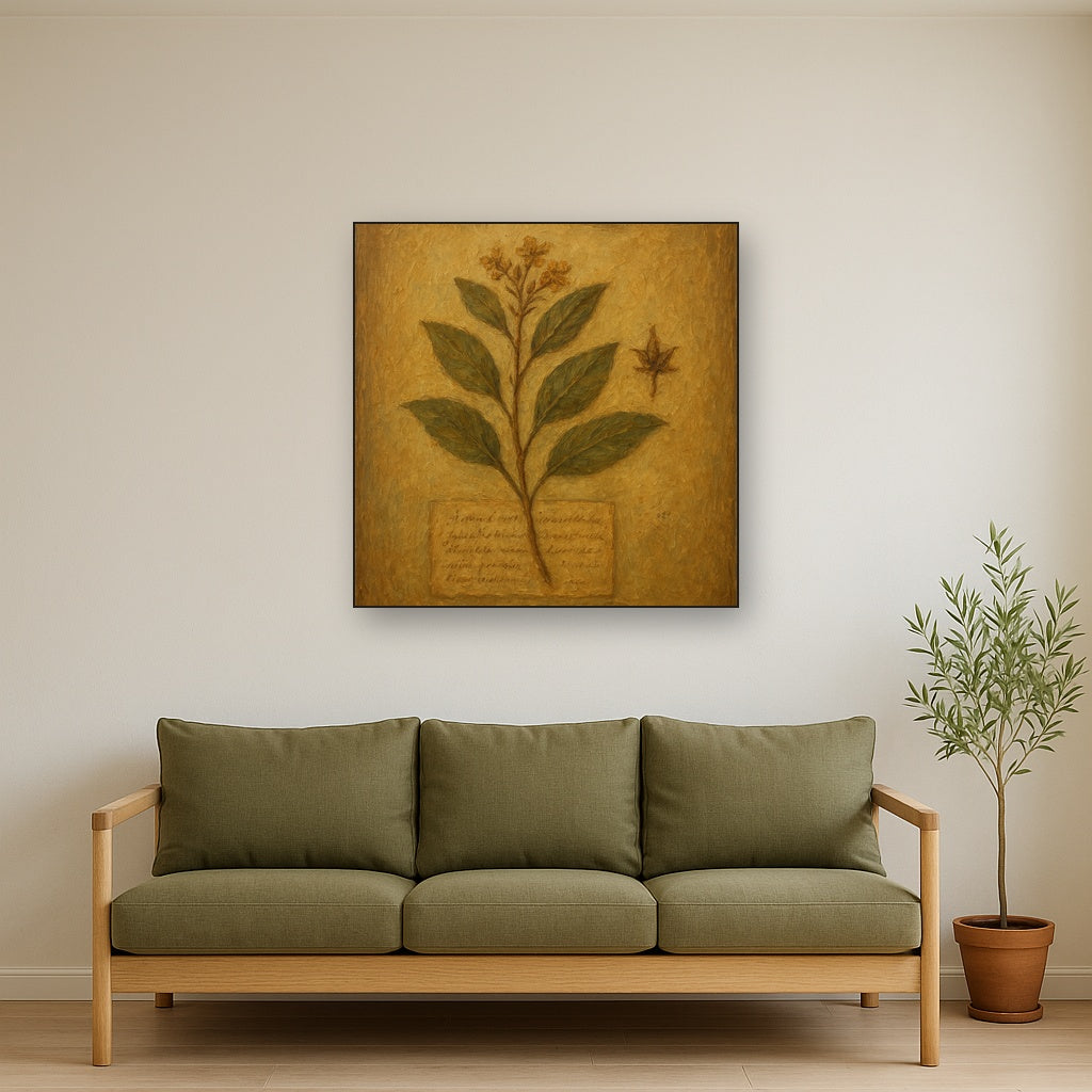 Antique Botanical Herbarium Study No. 4 Oil Painting - Styled in Modern Living Room