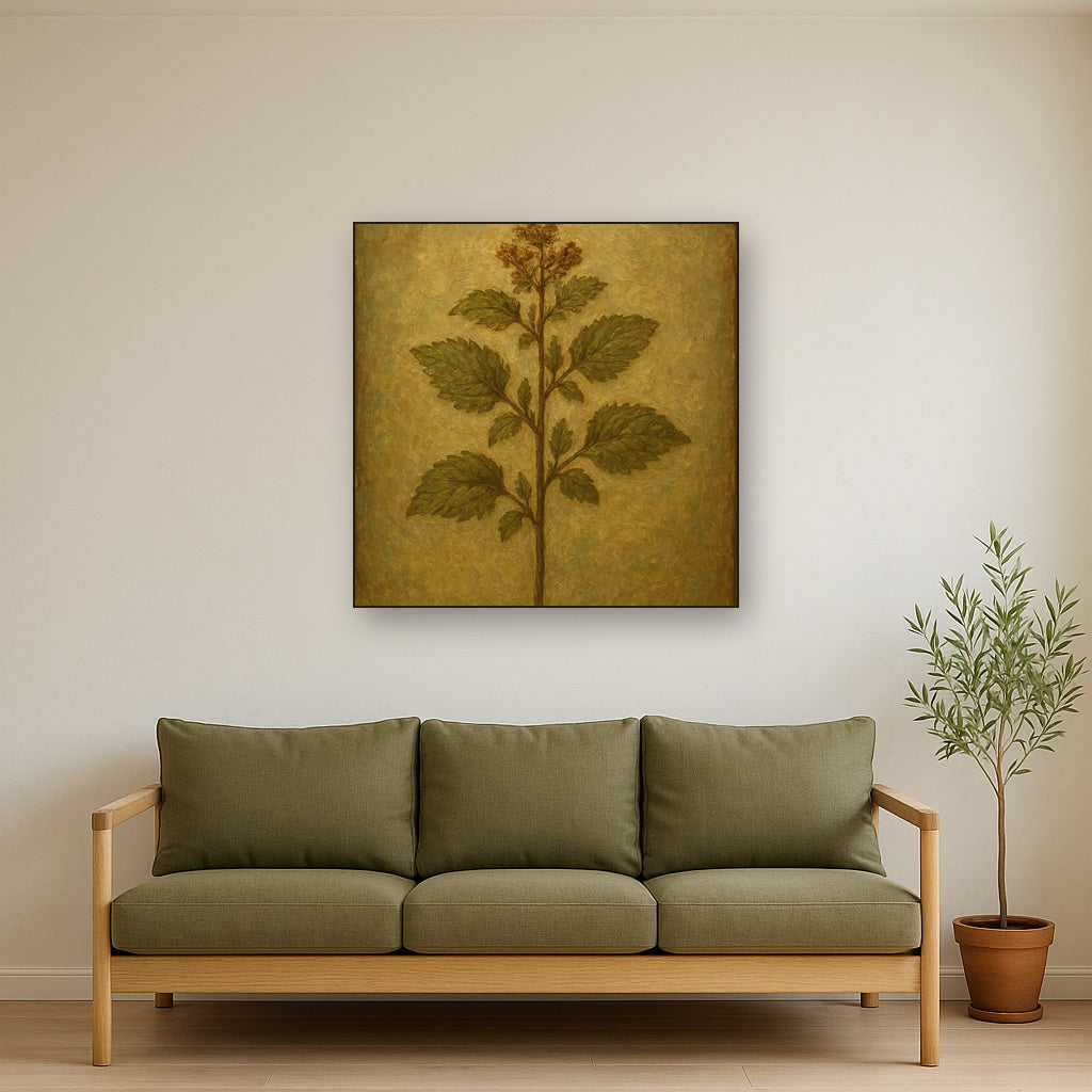 Antique Botanical Herbarium Study No. 2 Oil Painting - Styled in Modern Living Room