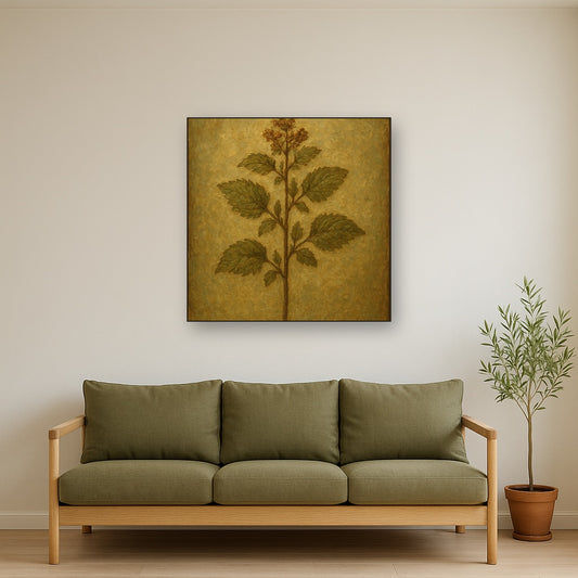 Antique Botanical Herbarium Study No. 2 Oil Painting - Styled in Modern Living Room