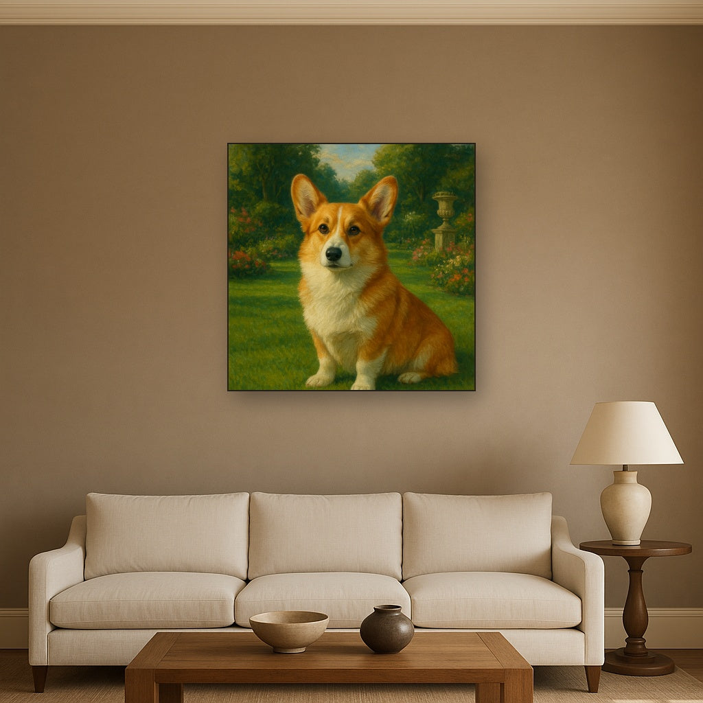 Pembroke Welsh Corgi in Royal English Garden No. 16 Fine Art Oil Painting - View 2