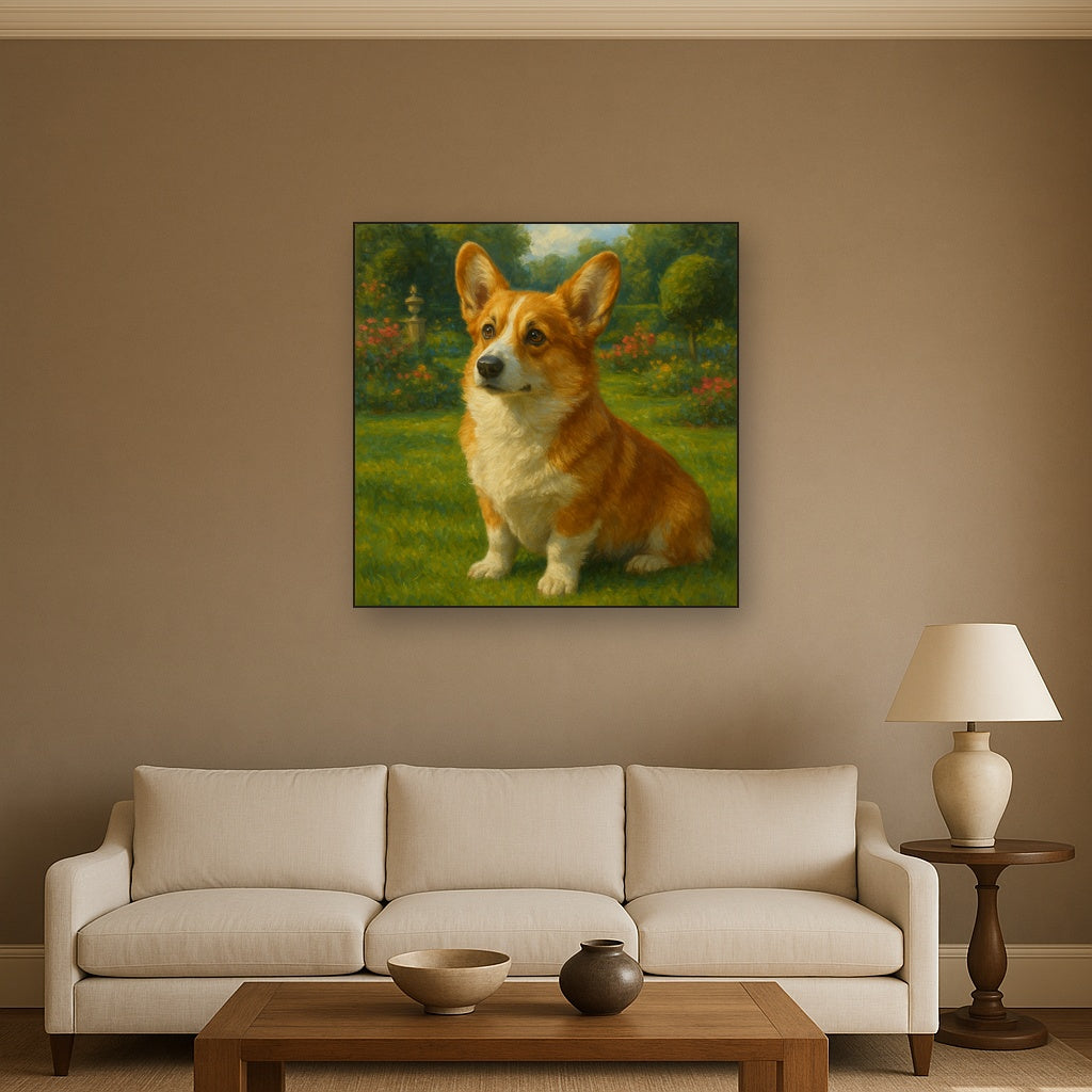 Pembroke Welsh Corgi in Royal English Garden No. 7 Fine Art Oil Painting - View 2