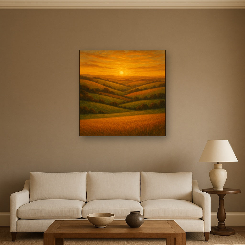 Rolling Pastoral Hills in Warm Golden Sunset No. 10 Fine Art Oil Painting - View 2