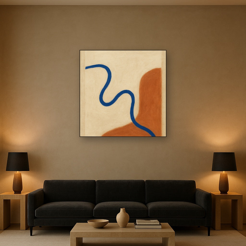 Cobalt Blue & Pale Oat Contour No. 8 - Modern Fine Art Oil Painting - View 2