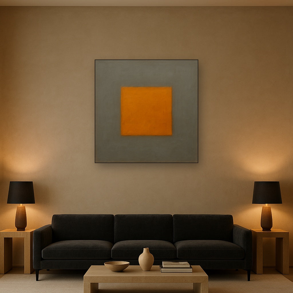 Cadmium Amber & Slate Grey Block No. 10 - Modern Fine Art Oil Painting - View 2