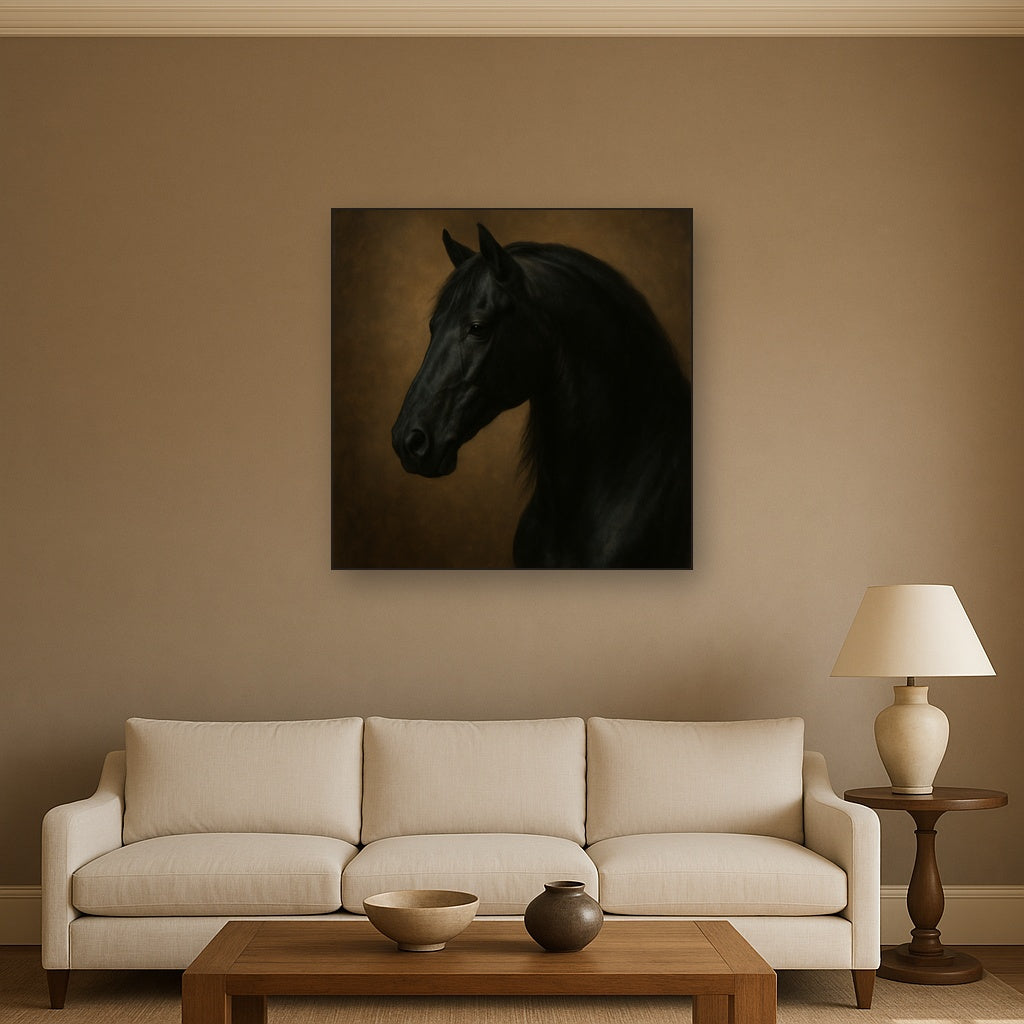 Dark Stallion Portrait in Classical Sfumato No. 4 Oil Painting - View 2