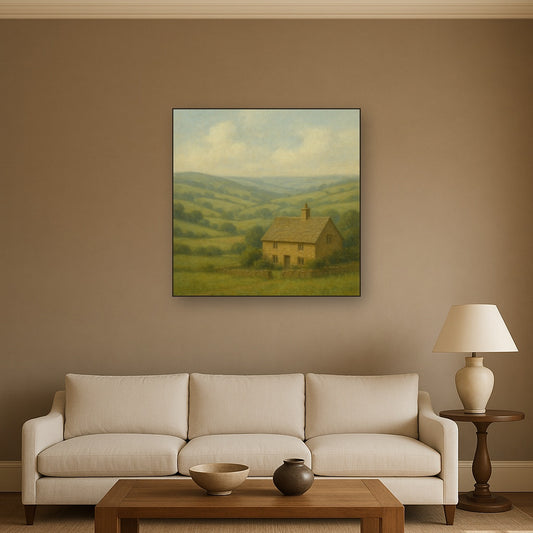 Rolling Cotswold Hills & Stone Cottage No. 6 Oil Painting - View 2