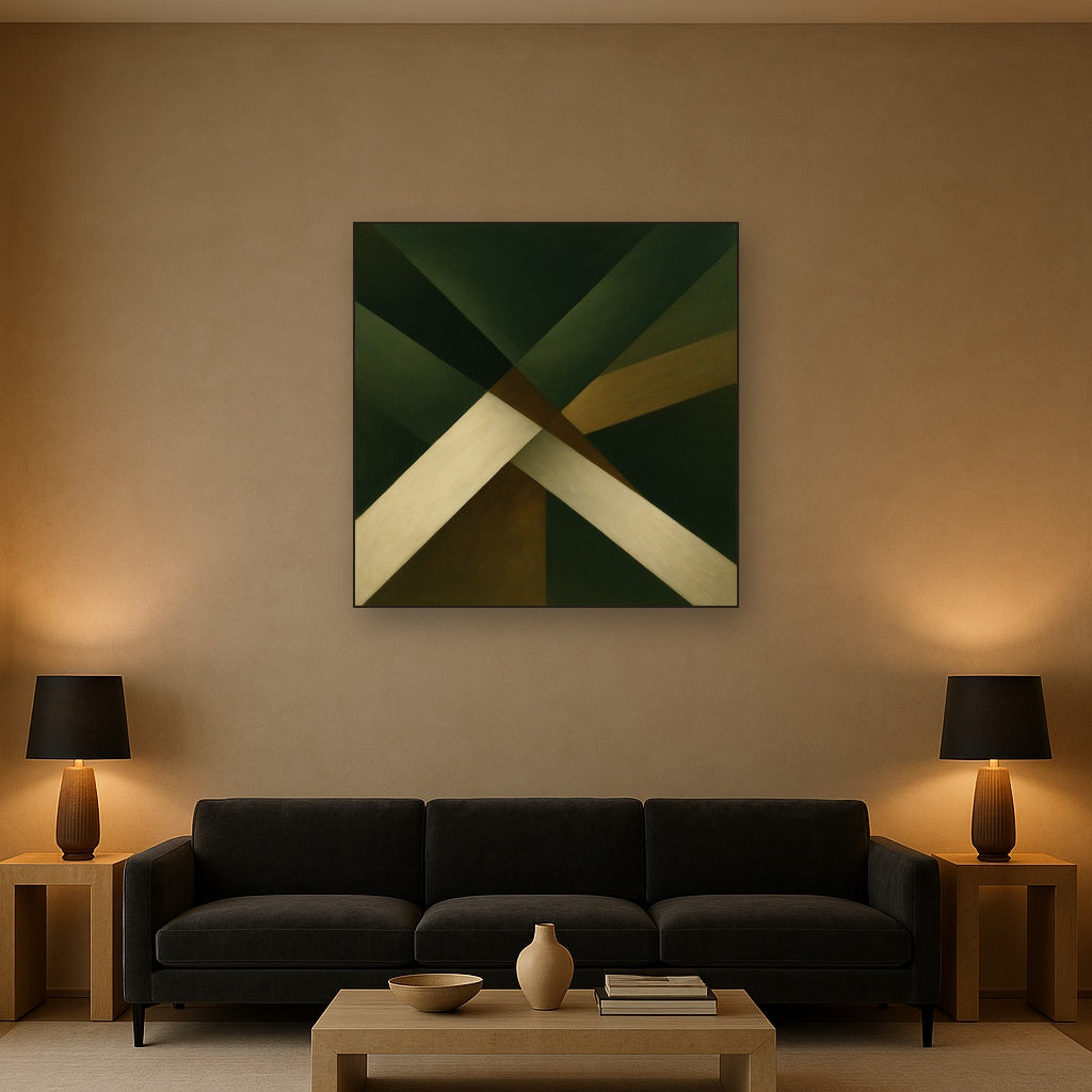 Kinetic Diagonal Planes in Forest & Alabaster No. 14 Fine Art Oil Painting - View 2