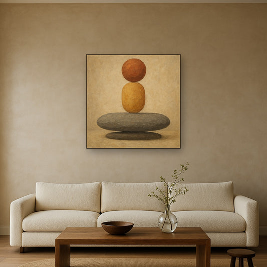 Ashen Earth and Ochre Balance Oil Painting - View 2