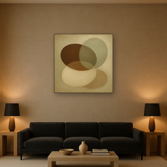 Floating Ellipse Harmony in Walnut & Pale Sage No. 20 Oil Painting - View 2