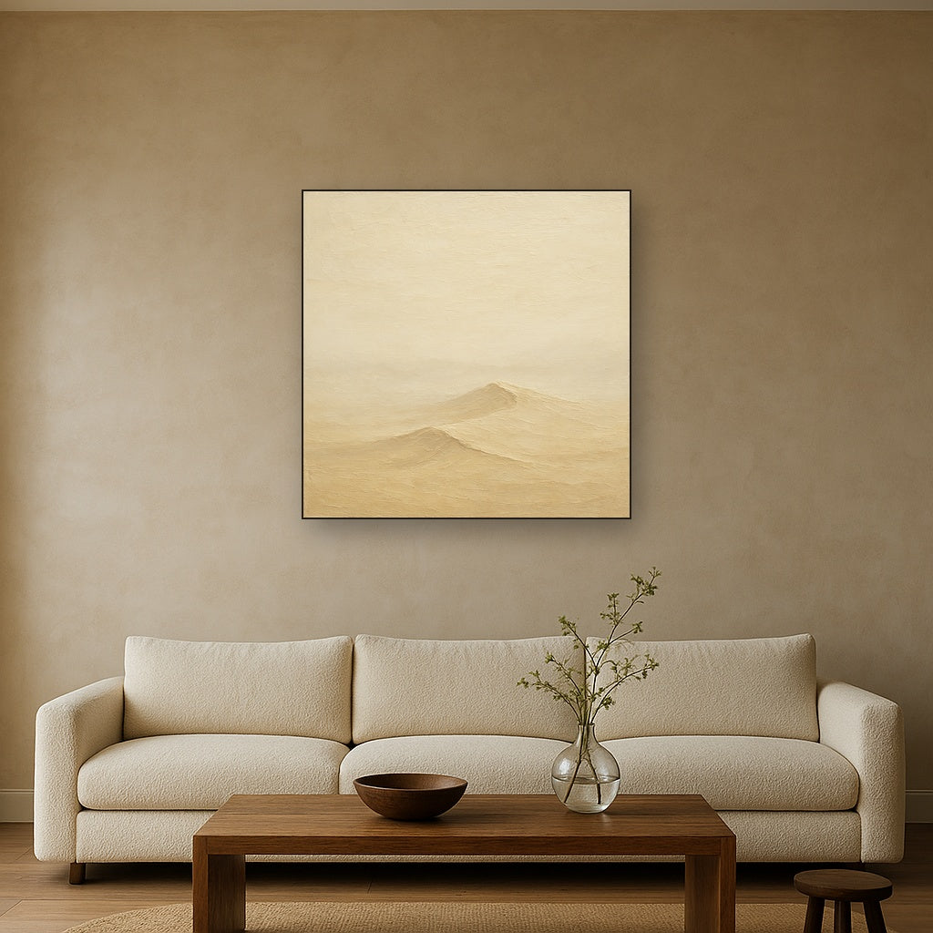 Soft Morning Mist Over Sand Minimalist Oil Painting - View 2