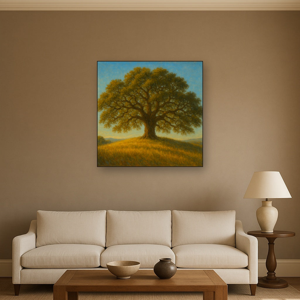 Old Oak Tree on Sunlit Meadow Ridge No. 2 Fine Art Oil Painting - View 2